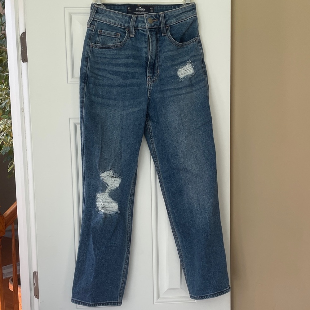 Hollister Womens Jeans Blue 24Wx25L Ultra High-Rise Vintage Straight Stretch Rip